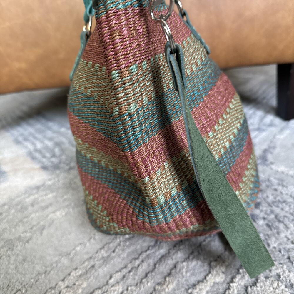 LEATHER & WOVEN SISAL Bucket Bag Tote "why not?" Multicolor - Picture 5 of 8